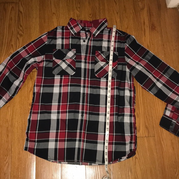 Tony HAWK Boys Shirt plaid button down Long sleeves red Black white size XL - Picture 6 of 10